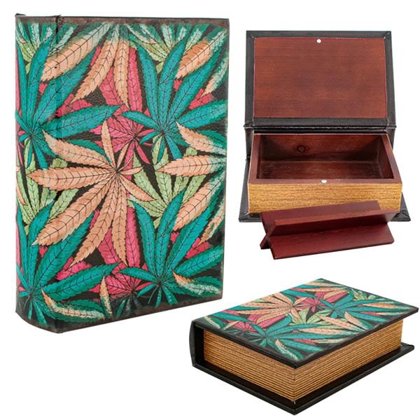 Buchversteck/Stash Book Holzbox "Canna Leaves"